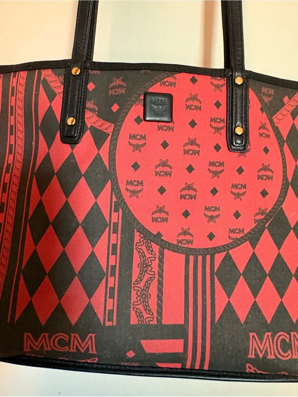 MCM Reversible Cognac Coated Canvas Tote with Matching Pouch